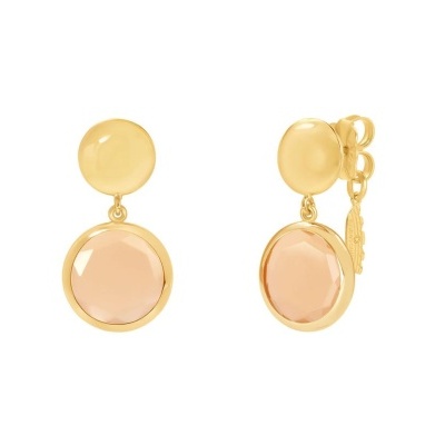 Brincos dourados com pedra rosa oval