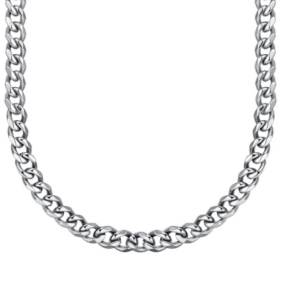 Colar corrente prateado de aço inox com elos entrelaçados