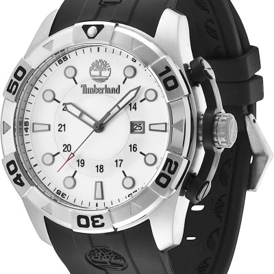 Relógio Timberland com caixa prateada e bracelete preta em borracha