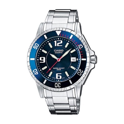 Relógio Casio Quartz com bracelete metálico e mostrador azul