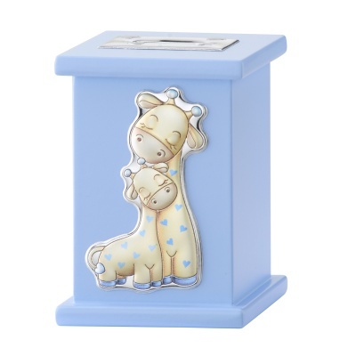 Cofre azul quadrado com imagem de girafas decorativas