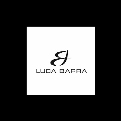Logótipo preto da marca LUCA BARRA com ícone num fundo branco