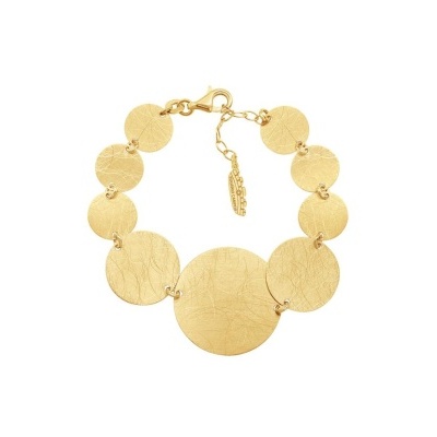 Pulseira dourada com discos circulares texturizados e fecho ajustável