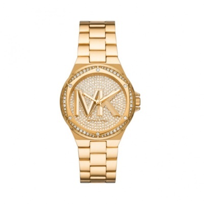 Relógio dourado Michael Kors com bracelete metálica e mostrador com pedras