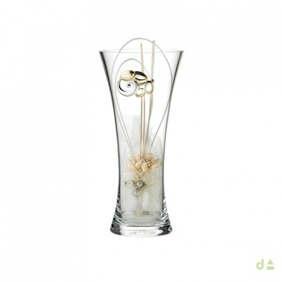 Vaso decorativo em vidro com arranjo artificial bege e branco