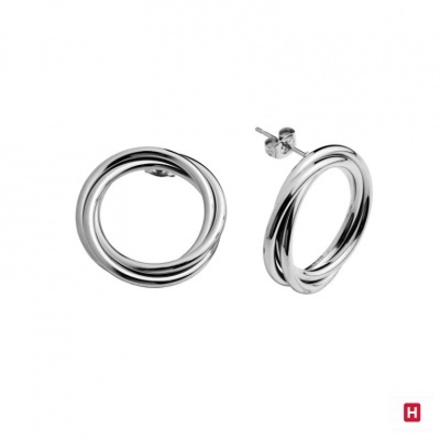 Brincos circulares prateados entrelaçados com acabamento brilhante