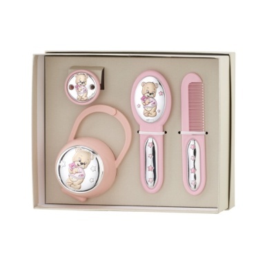 Conjunto de cuidados para bebé rosa com ursinhos desenhados