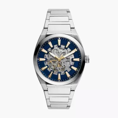 Relógio Fossil em aço inoxidável com mostrador azul e detalhes dourados