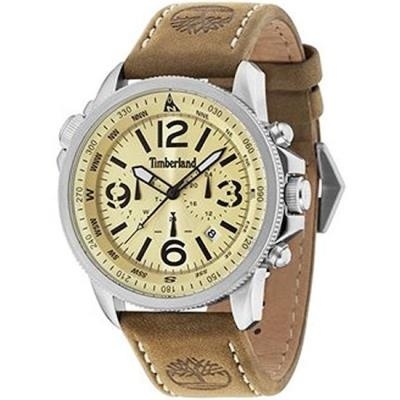 Relógio Timberland com mostrador bege e bracelete de pele castanha
