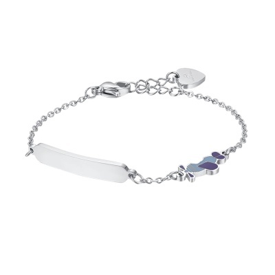 Pulseira prata com placa retangular e pendente menino colorido