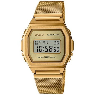 Relógio digital CASIO dourado com bracelete em malha metálica