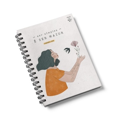 Agenda 2026 com capa branca ilustrada e texto em português