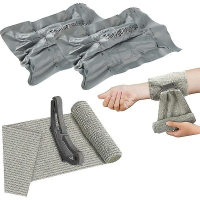 Conjunto de compressas frias reutilizáveis com sacos infláveis, faixa elástica cinzenta e ferramenta preta