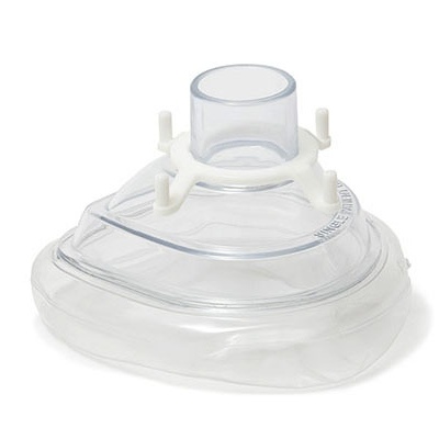 Máscara facial transparente com suporte branco sobre fundo branco