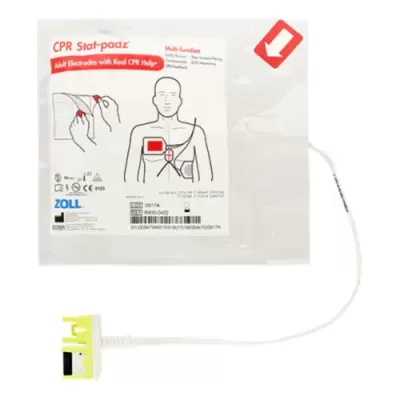 Pacote de eletrodos para desfibrilhador ZOLL CPR Stat-padz para adultos com instruções ilustradas