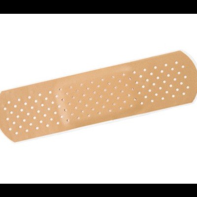 Penso rápido autocolante bege com pequenas perfurações sobre fundo branco