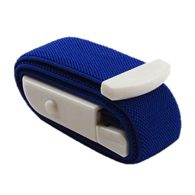 Cinta elástica azul com fecho branco para uso médico