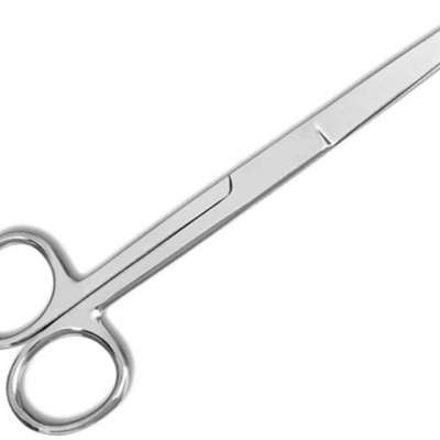 Tesoura de aço inoxidável com lâminas retas e cabo com dois orifícios
