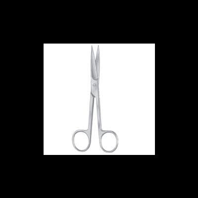 Tesoura pequena de metal com lâminas curvas e punhos redondos