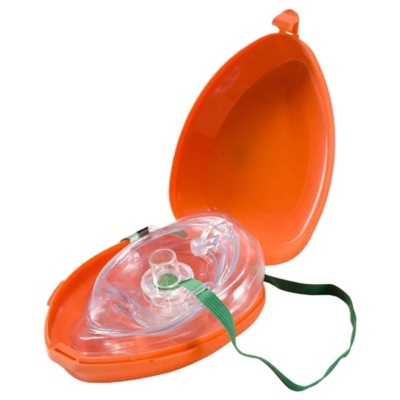 Máscara de oxigénio transparente com caixa laranja