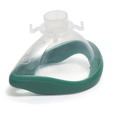 Máscara de oxigénio plástica transparente com banda verde