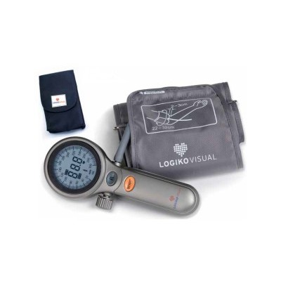 Monitor de pressão arterial LOGIKOVISUAL com manguito cinza e visor digital