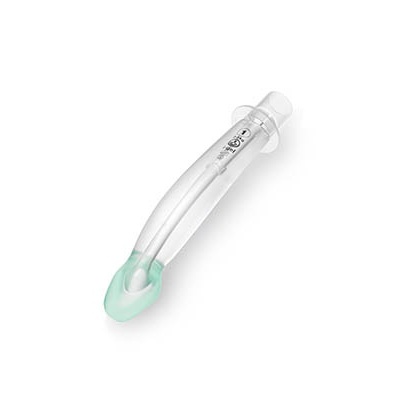 Curva orofaríngea transparente com extremidade verde