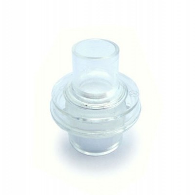 Peça plástica transparente cilíndrica em fundo branco