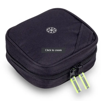 Estojo quadrado preto com fecho e símbolo de floco de neve