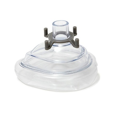 Máscara facial transparente com anel cinzento de fixação para ventilação médica
