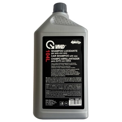 Frasco de shampoo para carros cinza com etiqueta preta e texto branco e vermelho