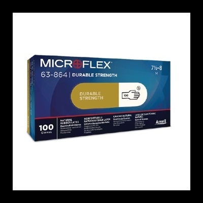 Caixa de luvas descartáveis MICROFLEX em azul e dourado com 100 unidades