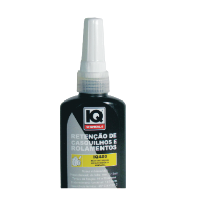 Frasco de cola preta IQ Chemicals com tampa branca e texto em português