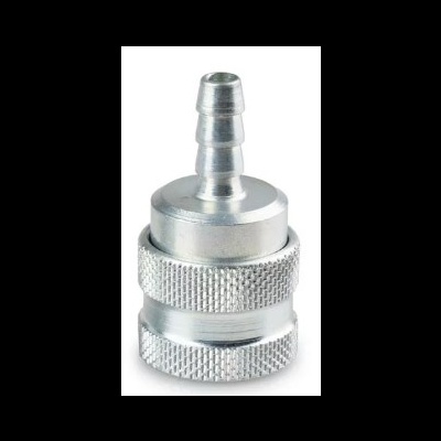 Conector rápido metálico prateado com textura estriada