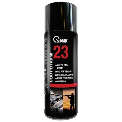 Frasco de óleo para armas VMD preto com tampa preta e texto em português