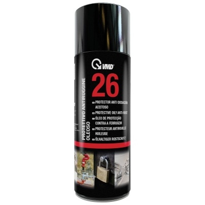 Spray proteção anticorrosiva VMD 26 preto com texto branco e vermelho