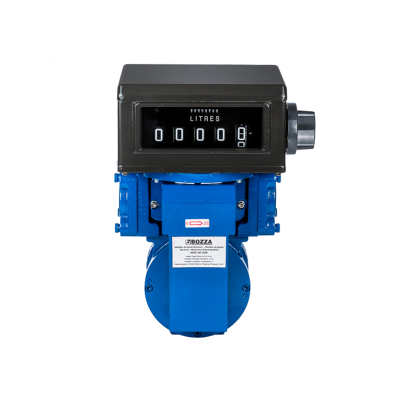 Medidor de combustível azul com mostrador preto e números brancos