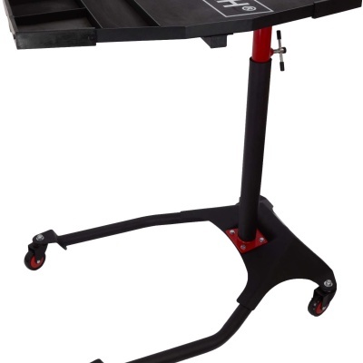 Mesa móvel de apoio para oficina com superfície preta e base com rodas