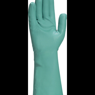 Luva verde azulada de látex com textura antiderrapante