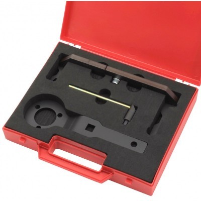 kit de ferramentas metálicas em caixa vermelha com espuma preta