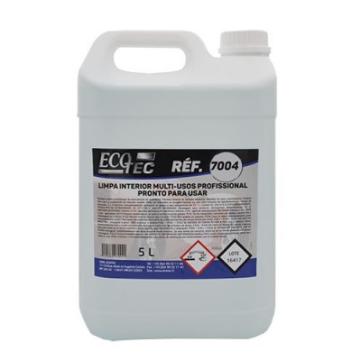 Recipiente de plástico branco de 5 litros com rótulo de limpeza multi-usos ECO TEC