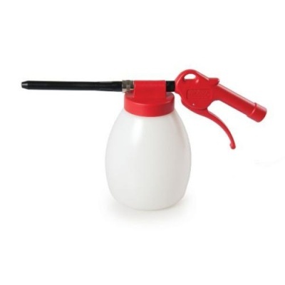 Recipiente plástico branco com pulverizador vermelho e bico preto