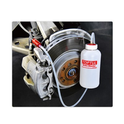 Dispositivo de sangria de travões TOPTUL com garrafa plástica ligada a disco e pinça de travão automóvel