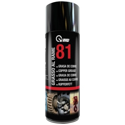 Lata preta de spray com etiqueta preta, vermelha e branca de graxa de cobre 81