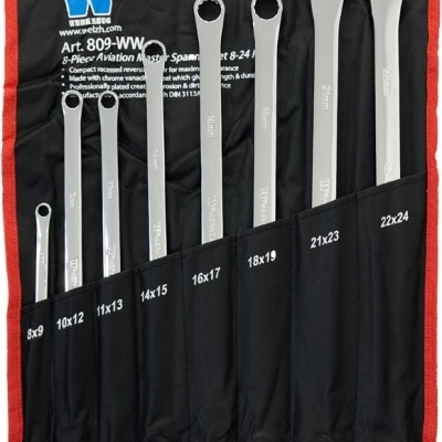 Conjunto de 8 chaves inglesas em bolsa preta com borda vermelha