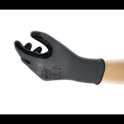 Luva preta de trabalho com texto EDGE e tamanho 9