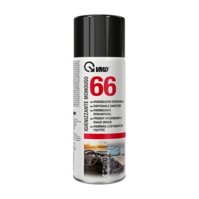 Spray desengordurante QWD 66 branco com tampa preta e texto em preto e vermelho