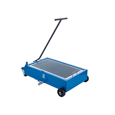 Carrinho spray metálico azul com grelha, rodas e pega preta