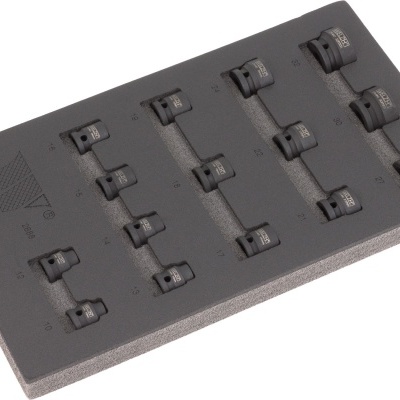 Conjunto de bocas de impacto pretas com espuma de organização e texto HAZET