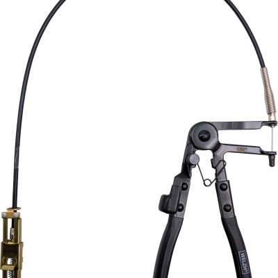 Alicate preto com cabo flexível e peça metálica dourada